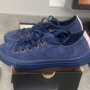 Converse Blue Suede Sneakers with Pink Stripe